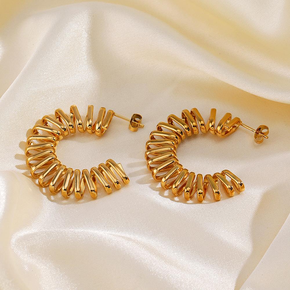 Irregularity Spring Coil Earrings Gold Color Stainless Steel Earrings Fashion Wedding Party Gifts Free Shipping