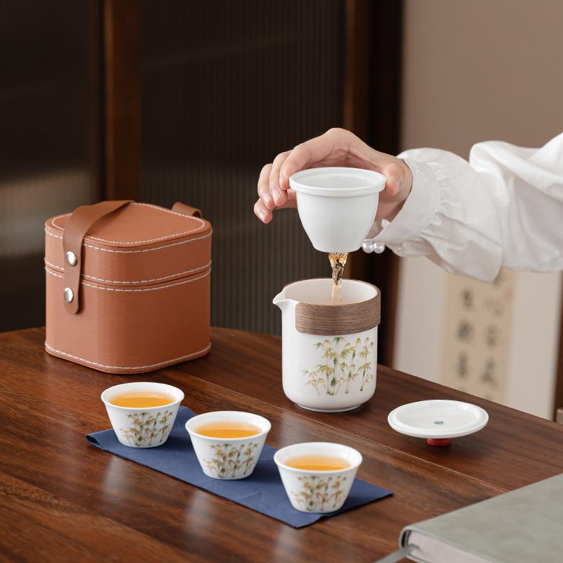 Jinsi Bamboo Rhyme Kuaike Cup Outdoor Travel Tea Set Portable Travel Tea Set Souvenir