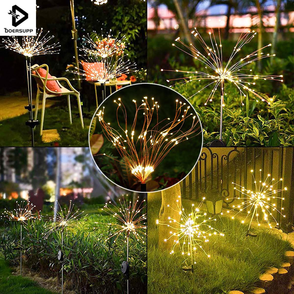 

Doersupp 1 шт., уличные 90/120/150 светодиодные солнечные фейерверки, 90/150 светодиодов, водонепроницаемая гирлянда, гирлянда для дома, сада, улицы, рождественские украшения