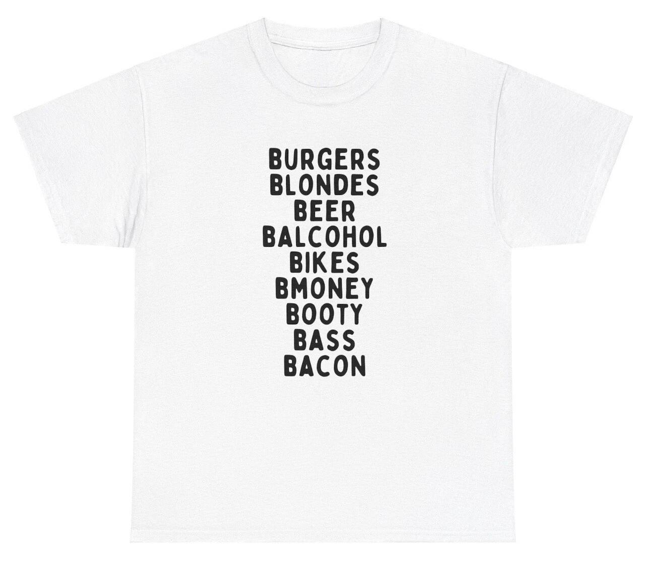 Burgers Blondes Beer T Shirt Funny Barbeque Day Drinking Alcohol Unhinged Tee L