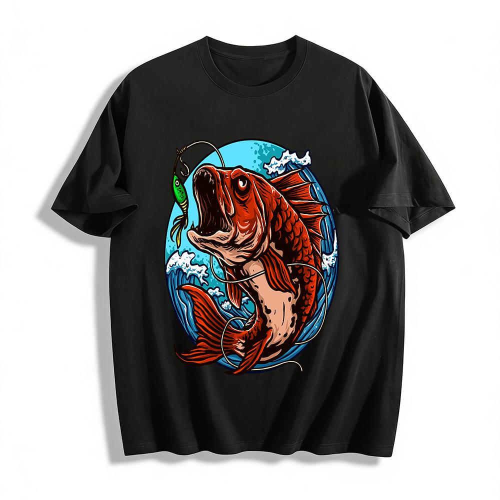 

Deep Sea Red Fish Lure Fishing Graphic Print T-Shirt Pure cotton T-shirt 6XL