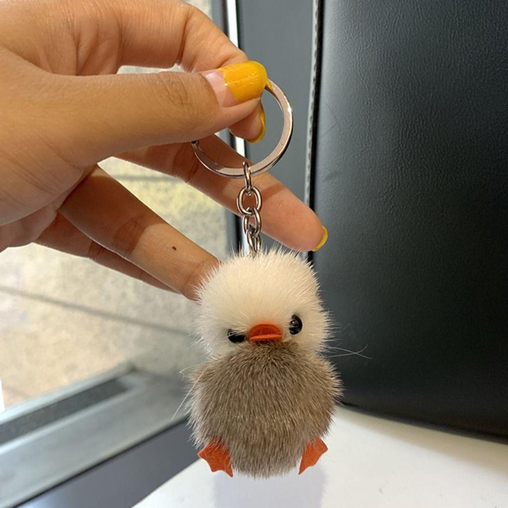 Unique Plush Toy Duck Keychain Creative School Bag Pendant New Mini Yellow Duck Car Key Ring