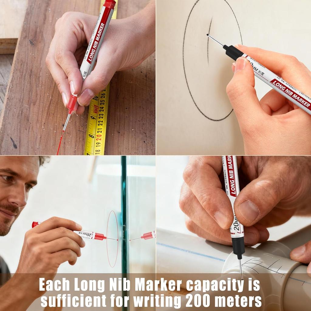 12 PCS Long Head Deep Hole Marker Pens, 20mm Long Nib Markers, Waterproof Quick Drying Colorful Carpenter Marking Tool for Office Supplies,