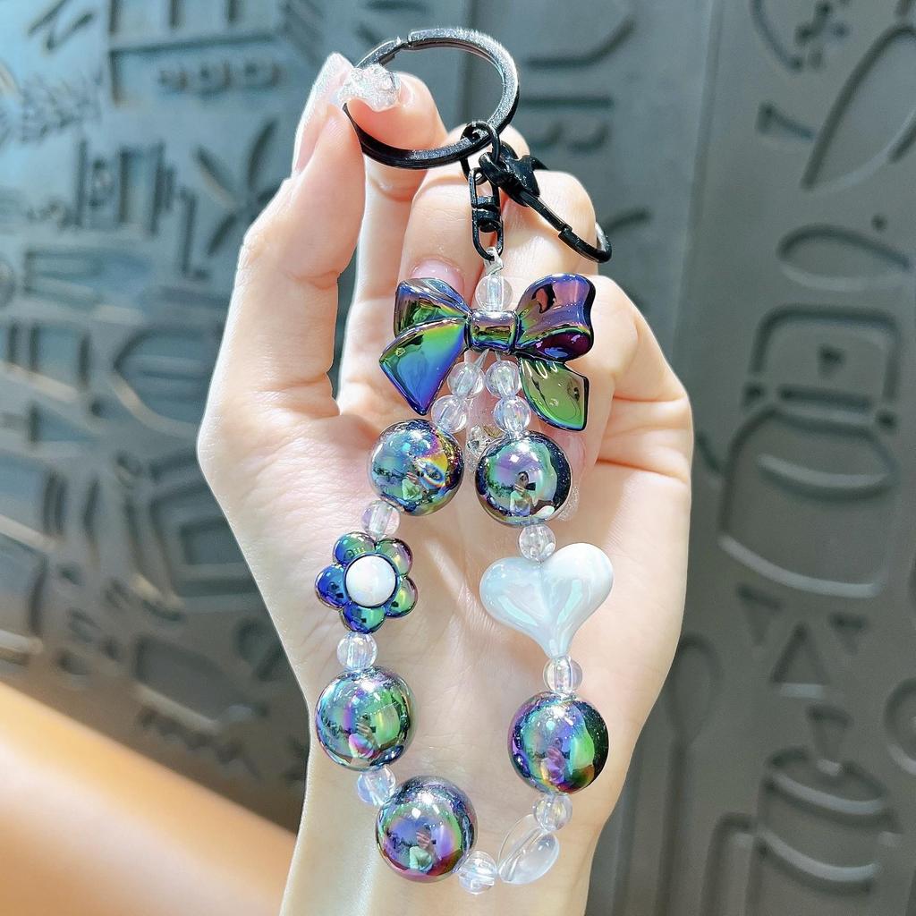 Cute Cartoon Beaded Lanyard & Wrist Strap with Keyring and Bag Charm for Little Girls