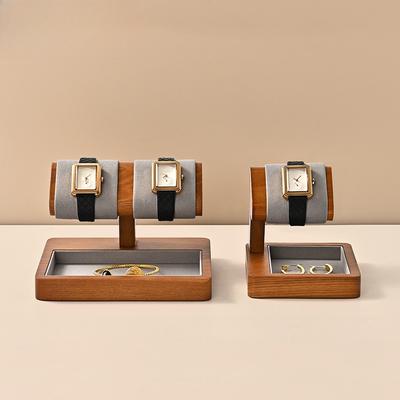 Luxury Solid Wood Watch Display Stand Microfiber Wristwatch Holder for Counter & Window Display