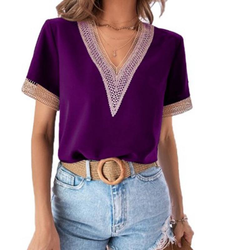 

2 new wish women s collar lace casual solid color shirt XXXL фіолетовий