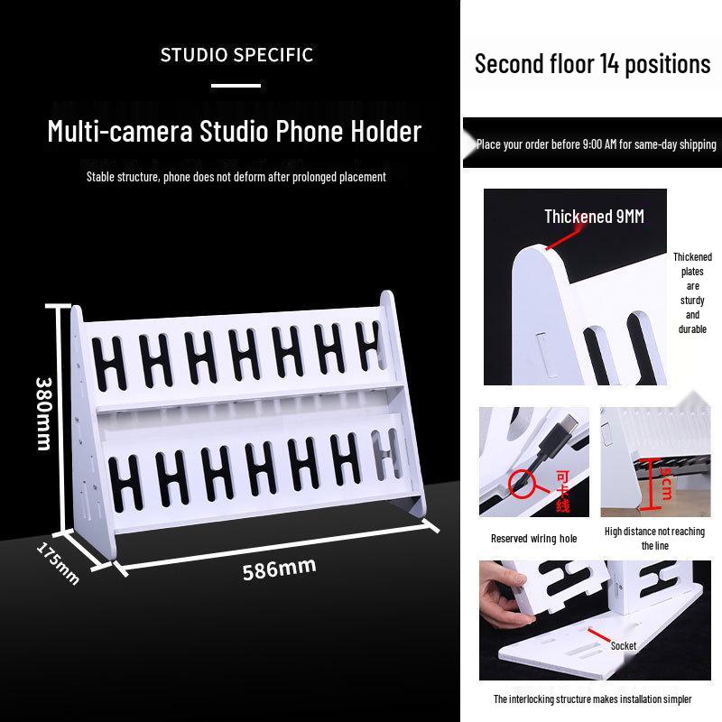 Multi-Camera Desktop and Floor-Standing Phone Holder with Charging Feature