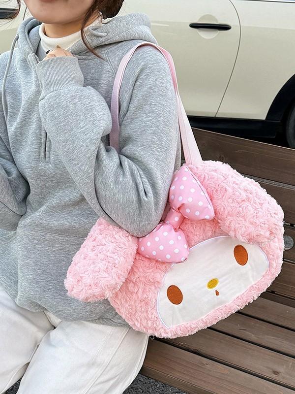 My Melody Plush Tote Bag With Zipper Closure For Daily Use And Fashion Accessory