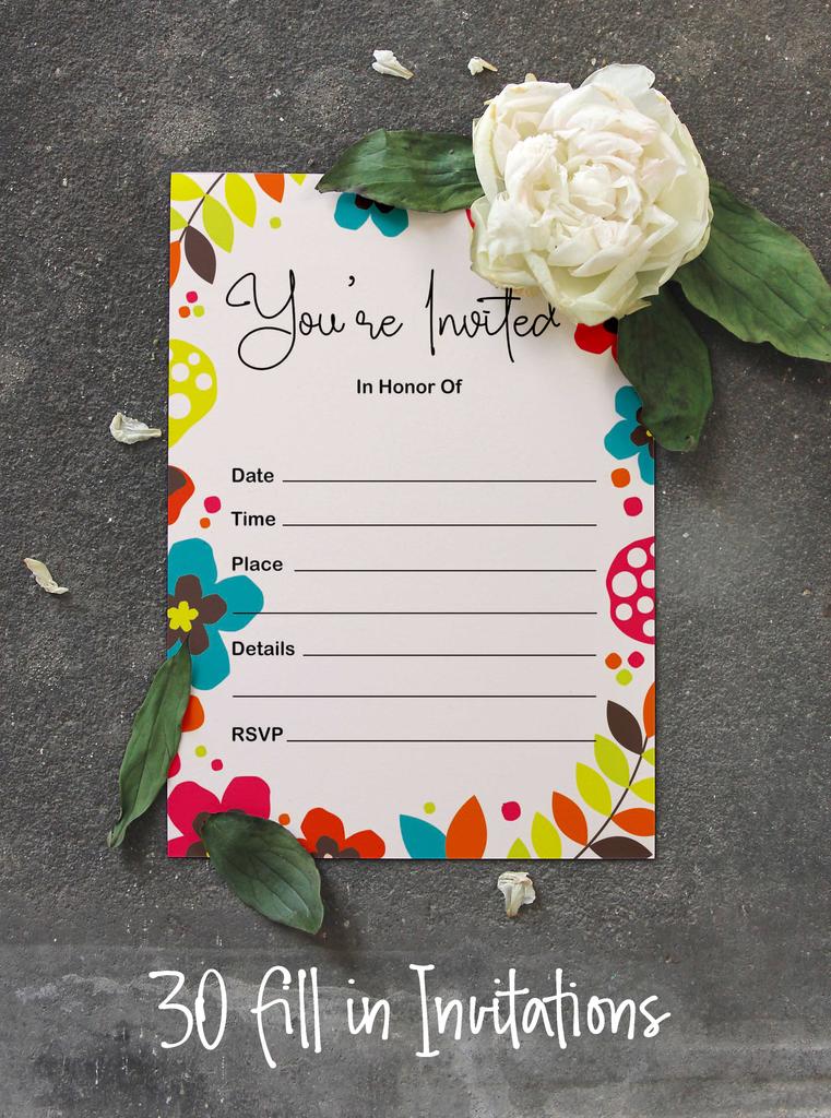 Inkdotpot Pack Of 30, You're Invited Invitations With Envelopes, Floral Invites for Your Wedding, Bridal Shower, Baby Shower, Birthday Invites