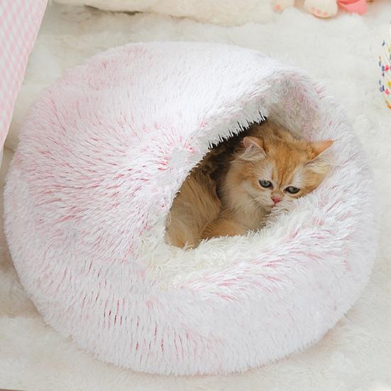 Cat Nest Bed Fuzzy Covered Cat Cave Bed Warm Fluffy Pet Bed with Anti-Slip Bottom Puppy Calming Bed for Small Dogs Cats