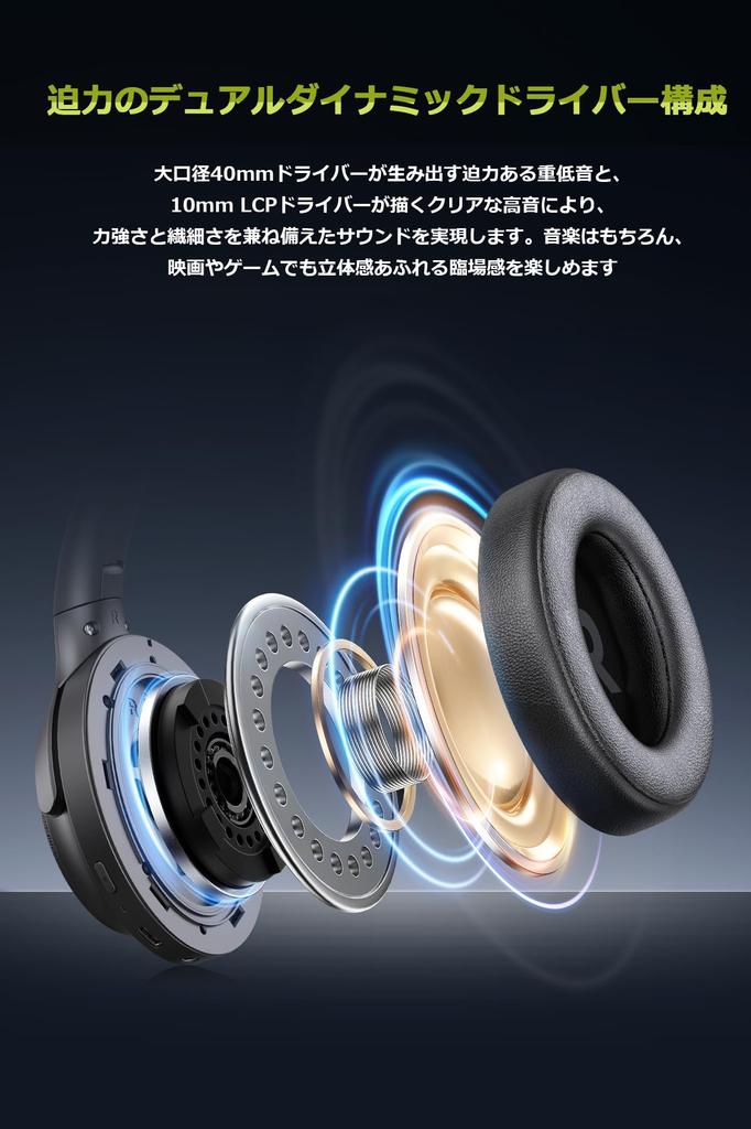 MIATONE Seattle Wireless Hybrid Active Noise Up To Wireless AUX Wired Ambient Sound Capture Deep Headphone Storage Case Up To 60 Hours of 40mm 10mm