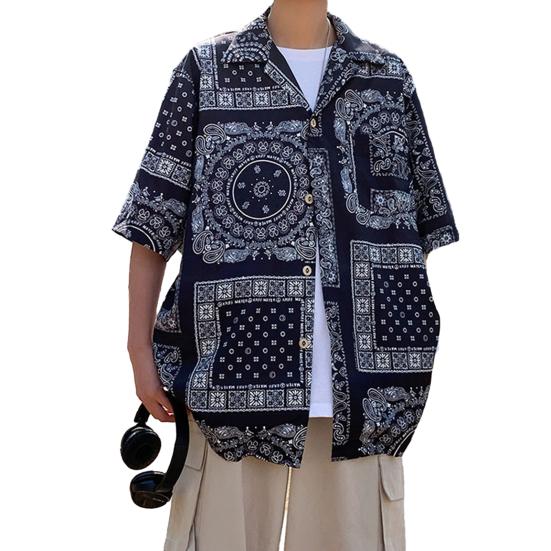 Women Shirt Lapel Short Sleeve Printing Shirt Tops Loose Fit Buttons Placket Casual Beach Vacation Tops