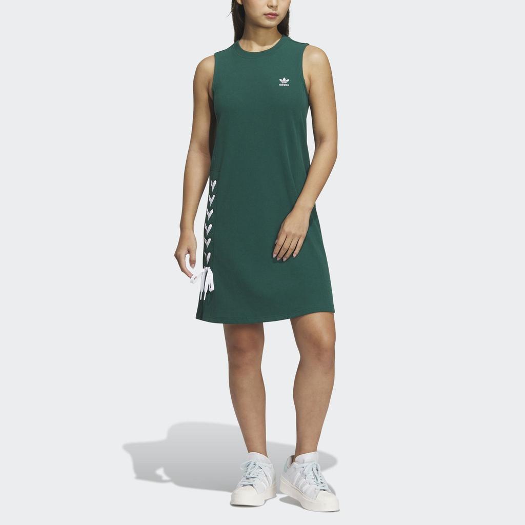 Adidas Originals Robe Sans Manches Imprimé Logo Trèfle Uni Robe Femme Vert IP2208