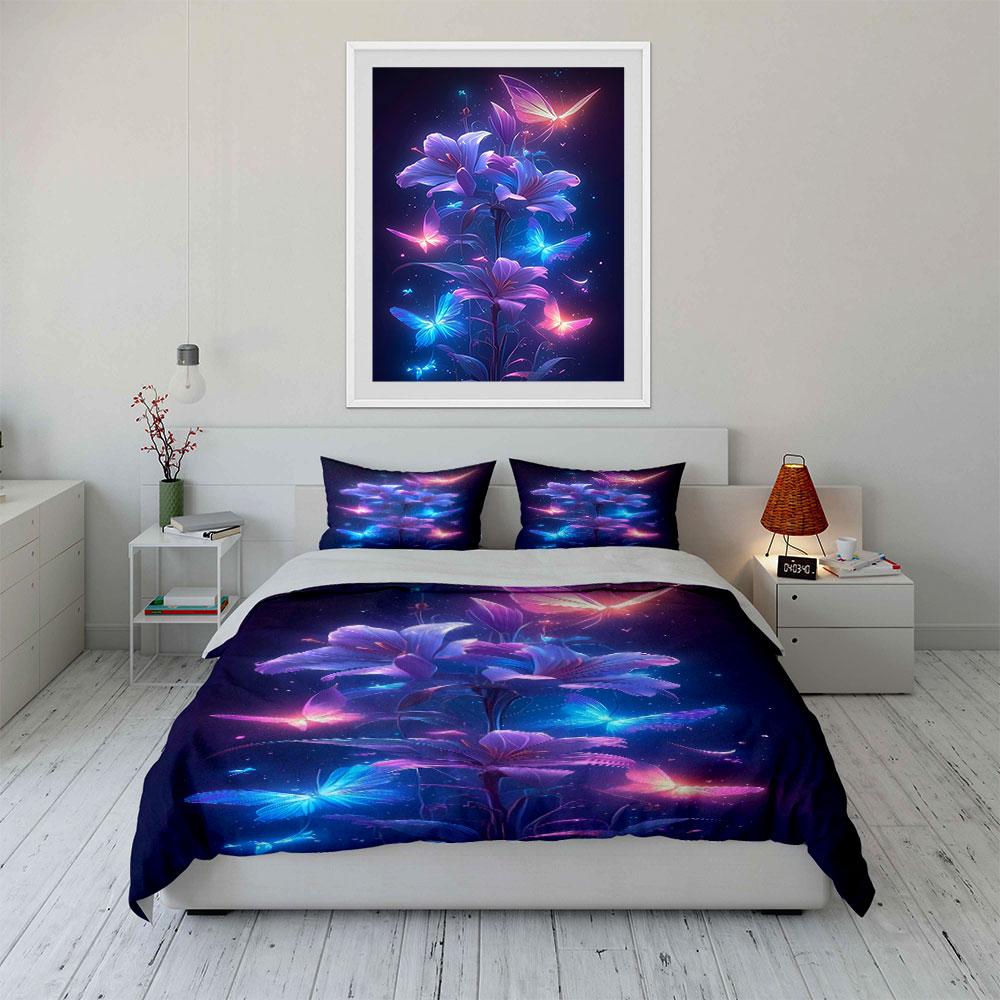 Glowing flowers and butterflies. Bedding sets Duvet cover sets Duvet covers Pillowcases(1*Duvet Cover 2*Pillowcases without duvet insert)