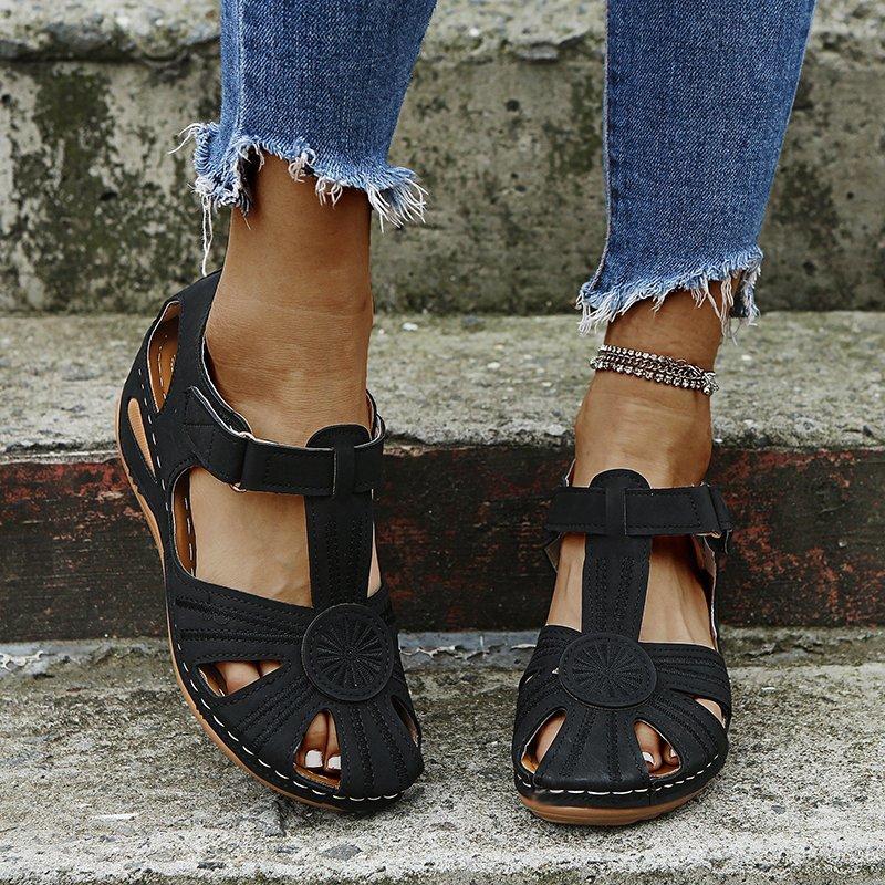 

Fashion New Retro Ladies Summer Sandals Lightwe Comfort Head Covering Stitching Needle Big Size Slip-On PU Leather Shoes Sandalias Mujer 35