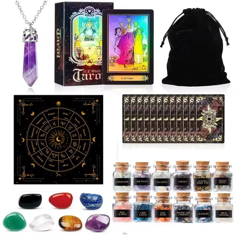 84-teiliges Hexen-Hexerei-Requisiten-Set, inklusive Kristallsteinen, Kräutern, Kerzen, Halloween-Geschenke für Freunde S gray