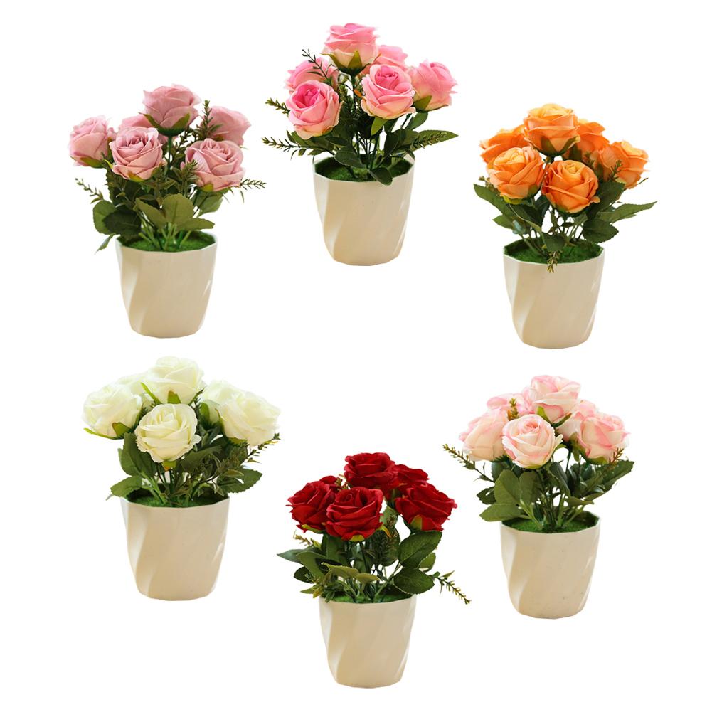 Artificial Rose Fake Plant Flowers Potted Ornament
