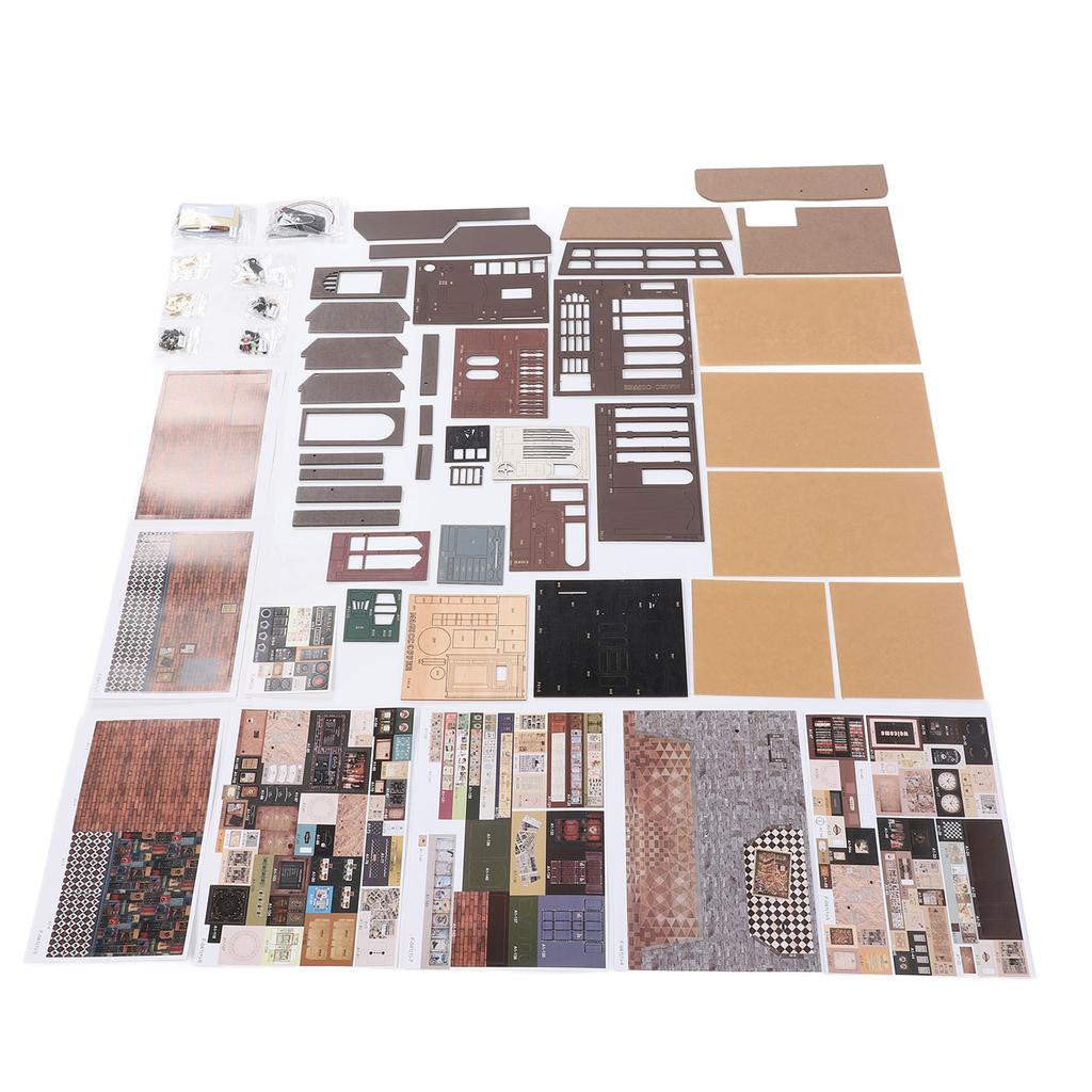 DIY Miniature Cafe House Kit Coffee Shop Tiny House Making Kit with LED Dark Brown Vintage Brick Wall Xmas Birthday Decorations