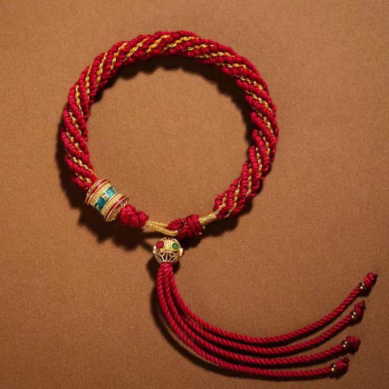 Colorful Tibetan Handmade Wealth God Bracelet – Cotton Thread Red String for Birth Year