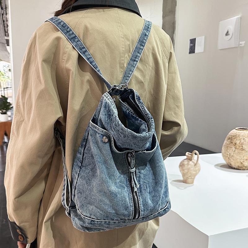 Vintage Denim Shoulder Bag Women's Multi-functional Backpack