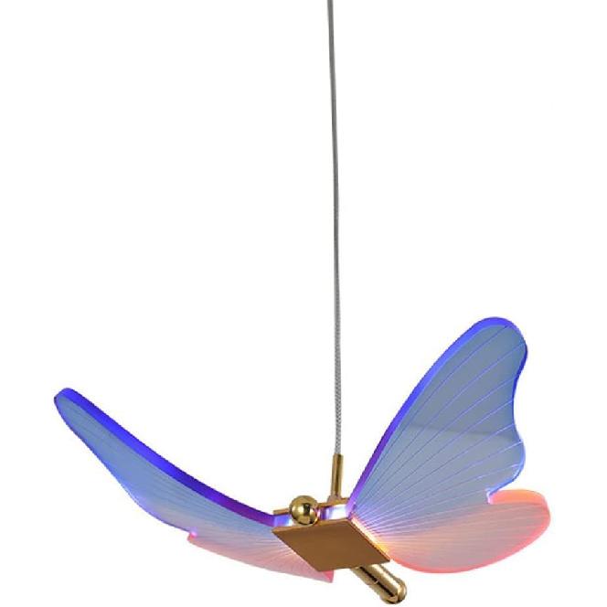 Butterfly Chandelier for Girls Bedroom Purple Pink Acrylic Shade 12W Dimmable LED Pendant Light Fixture Gold Hanging Ceiling Lamp for Staircase