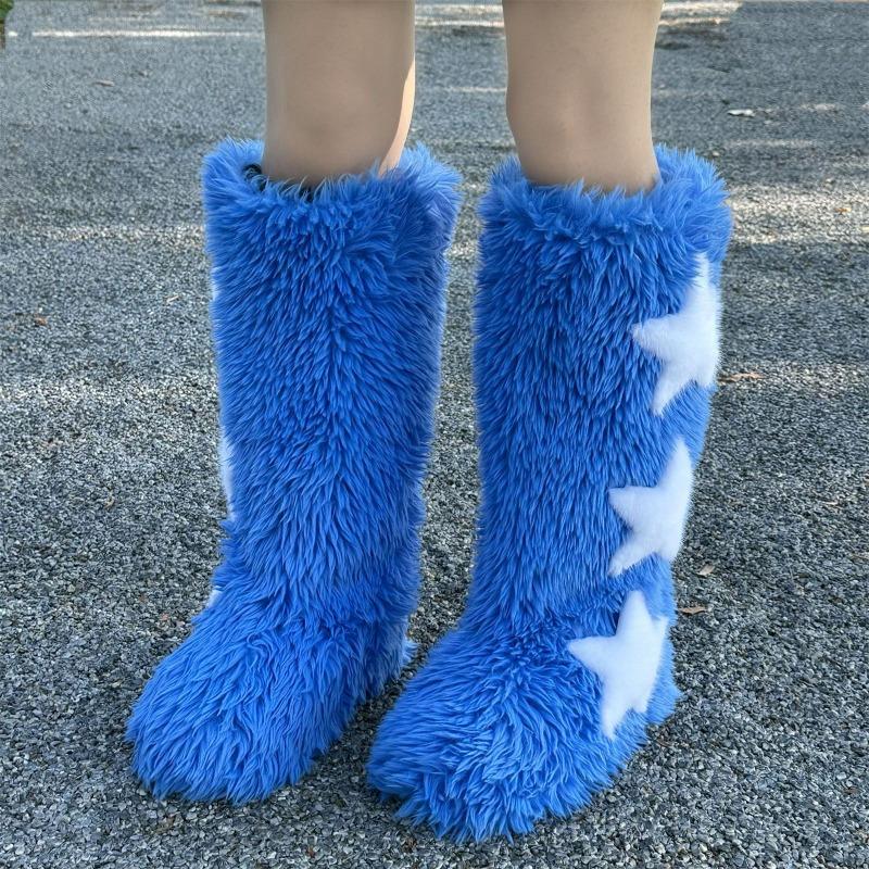 Přeshraniční nové vysoké chlupaté kozačky dámské zimní vysoké sněhule kozačky Spice girl sametové Y2K chlupaté kozačky