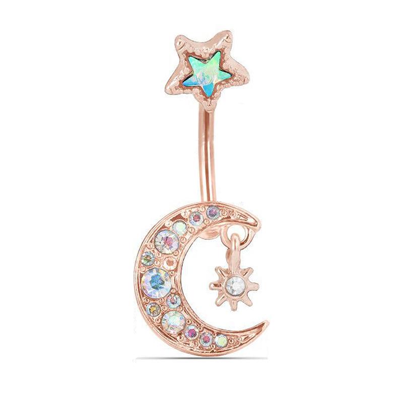 

Stainless Steel Moon Star Crystal Navel Ring Nail Piercing Jewelry Accessories рожевий колір золота