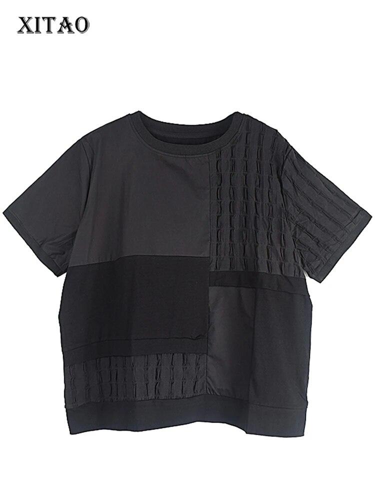 

Лоскутная футболка XITAO с круглым вырезом и короткими рукавами GJ1019