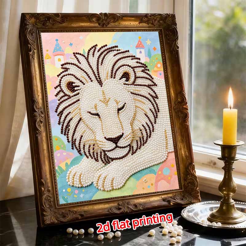 DIY Pearl Art Lion Painting Kit 5D Crystal Rhinestone Embroidery for Bedroom Living Room Wall Decoration Handmade Craft