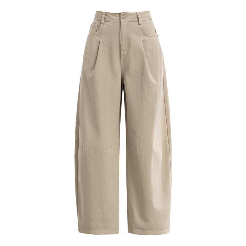 Yi Fei Women's High-Waist Slimming Cotton Trousers - Solid Color, Korean Style, Petite Spring 2026