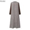 ZANZEA Women Casual Round Neck Long Sleeve Muslim Plaid Long Dress