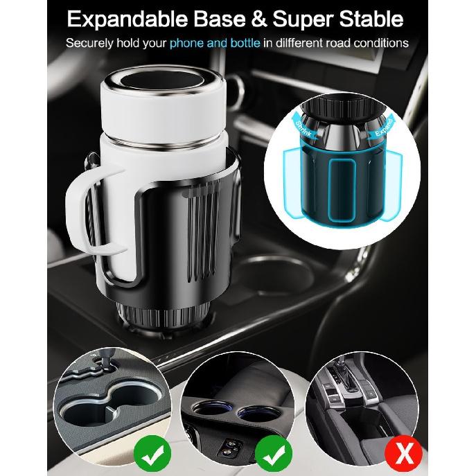 Car Cup Holder Expander with Adjustable Offset Base, All Purpose Cupholder Extender for car with Expandable, Univeral for Most Popular Large Travel
