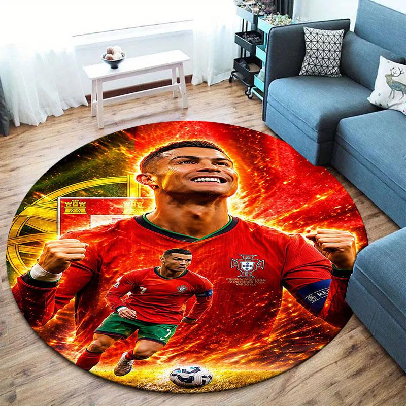 CR7 Cristiano Ronaldo Round Area Rug,Carpet Rug for Living Room Bedroom Sofa Playroom Decor,Non-slip Floor Mat
