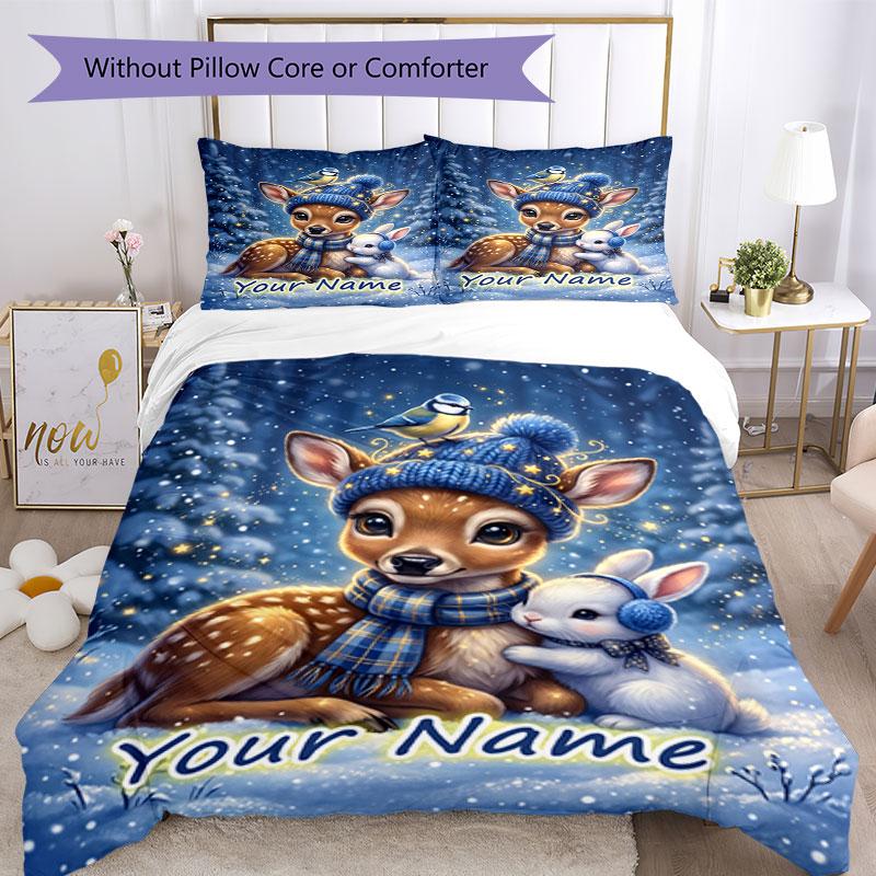 3PC Custom Name Winter Wonderland Bedding Set Duvet Cover Closure Includes 1 Duvet Cover & 2 Pillowcases for Bedroom