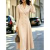 Women Blazer Collar Midi Dress Double Breasted Long‑Sleeve Slim Waist A‑Line Formal Party Dress