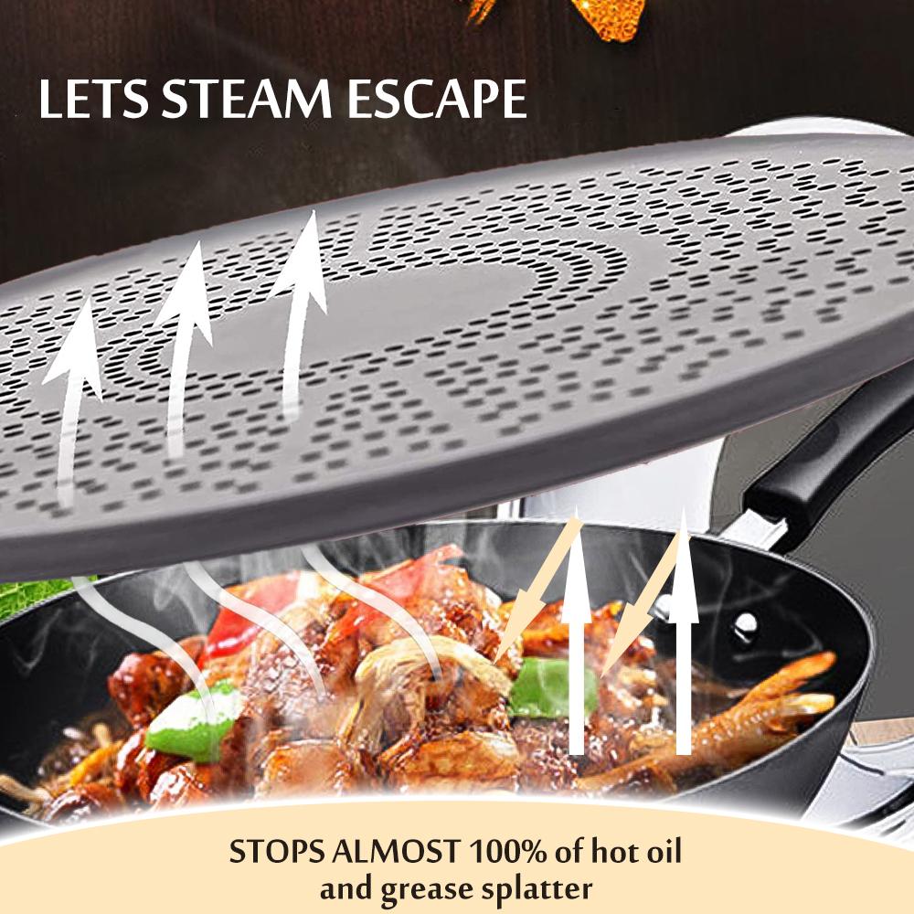 Silikonová ochrana obrazovky proti rozstřiku Nepřilnavé víko pánve na olej a tuk se sklopnou rukojetí pro vaření pánve na pánvi 11,4 palce