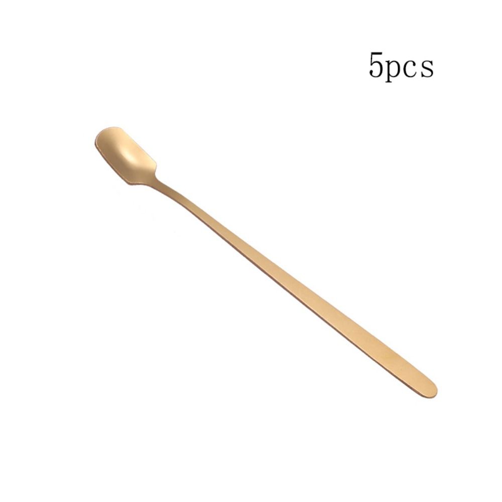 5pcs Stainless Steel Square Teaspoon Long Handle Dessert Scoops Coffee Stirring Spoons Ice Cream