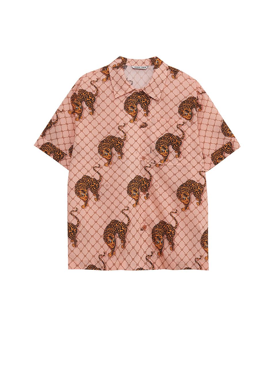 Vegan Tiger Organic Print Shirt (Light Pink) M