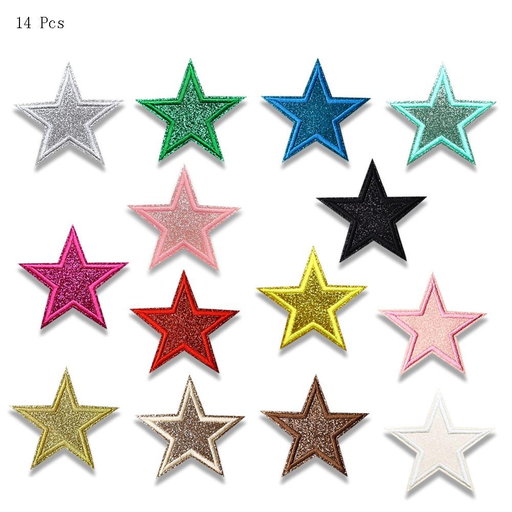 14/17 Pcs Sparkle Iron On Patches Heart Shape Applique Patch Five-pointed Star Patch  DIY Craft