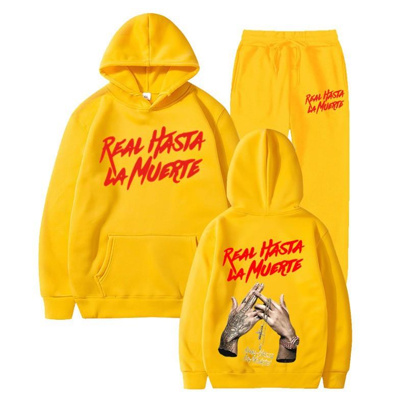 Cross-border new Real Hasta La Muerte letter print men's and women's same sweater hoodie set