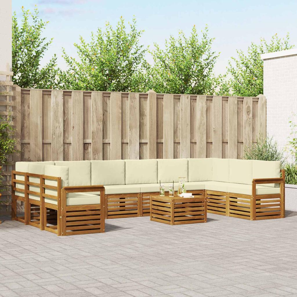 Outdoor Sofa Set 11 pcs Natural and Cream Solid Acacia Wood