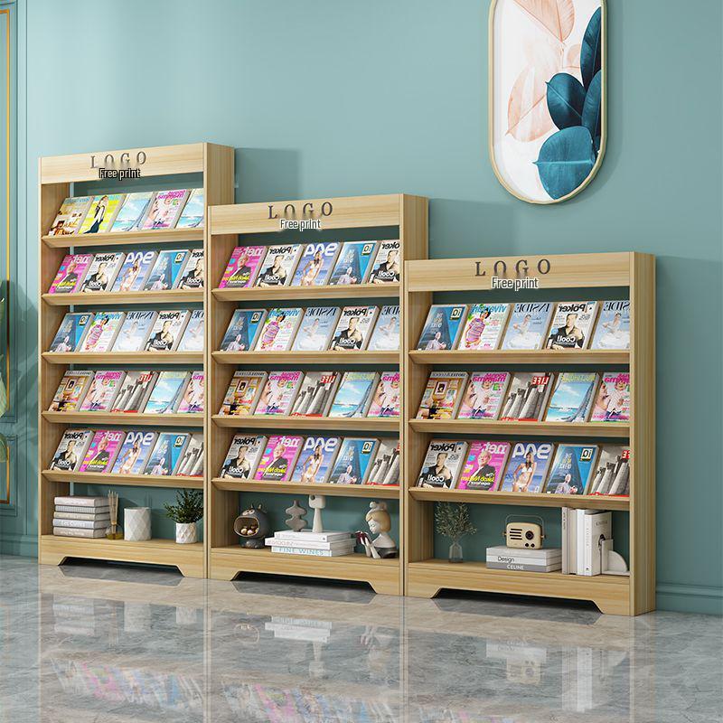 Wooden Floor-Standing Magazine and Newspaper Rack: Office Display and Storage for Books and Promotional Materials.