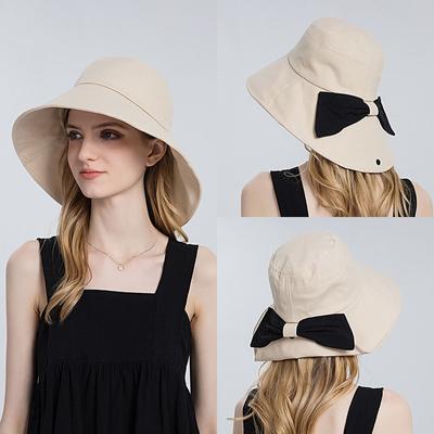 Women Large Wide Brim Bucket Hat Bowknot Sun Hats For Female Summer Anti UV Neck Protection Fisherman Caps Foldable Beach Cap