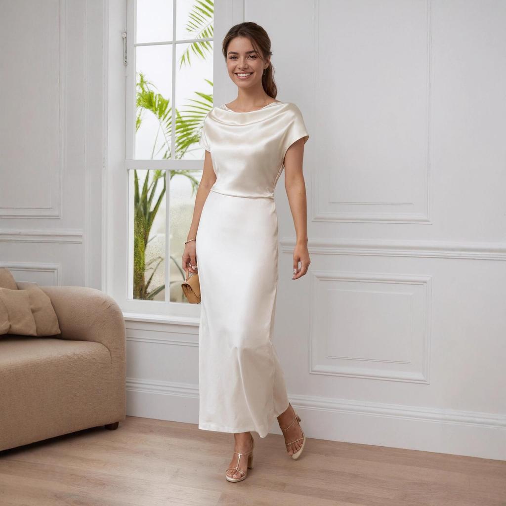 Elegant Satin One-Shoulder Lace-Up Dress - Slim Fit, Solid Color, European & American Style