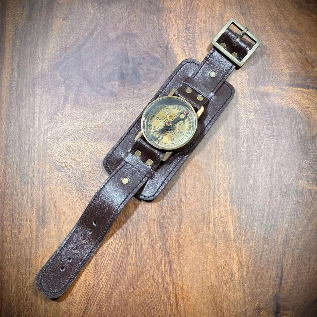 Leather Strap Steampunk Wrist Brass And Leather Compass Watch, Perfect For Adventures , Memorial Gift, Adventures Gift, Hiking Camping gift