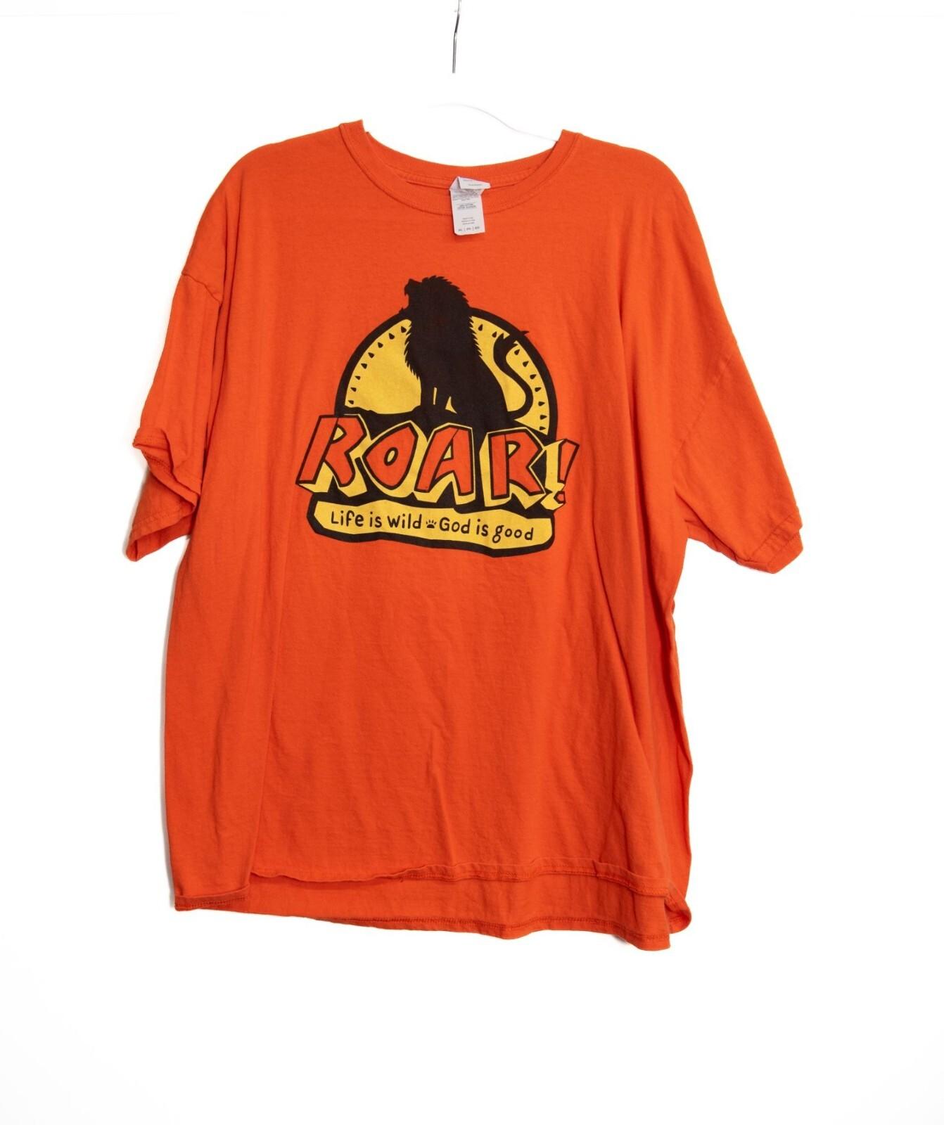 Roar Lion Graphic Tee 2XL Orange 5050 Cotton Life Is Wild God Is Good XL