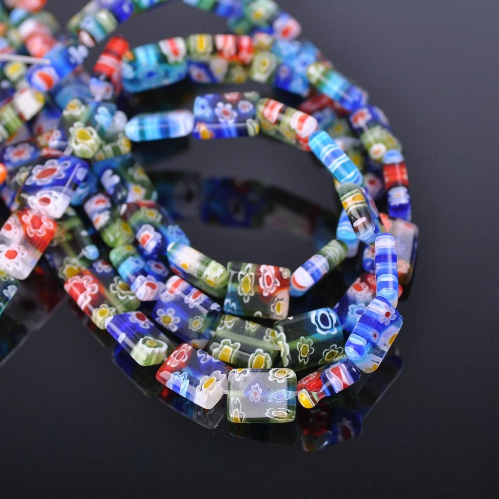 Rectangle Shape Mixed Flower Patterns 8x10mm 10x12mm Millefiori Glass Loose Beads for DIY Crafts Jewelry Making Accessories Findings