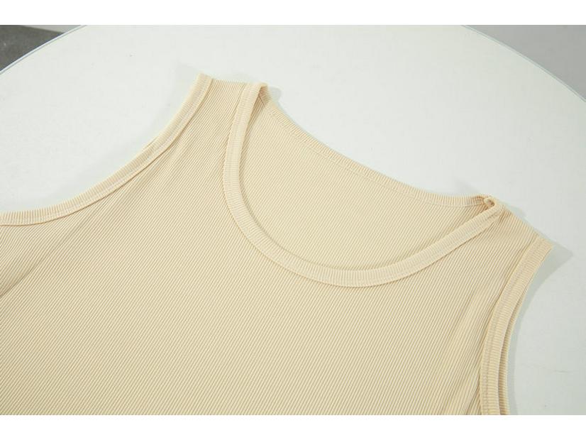 Women's Plus Size Ice Silk Ribbed Sleeveless Tank Top with Wide Shoulders, Round Neck, Ideal for Summer Outerwear or Innerwear.