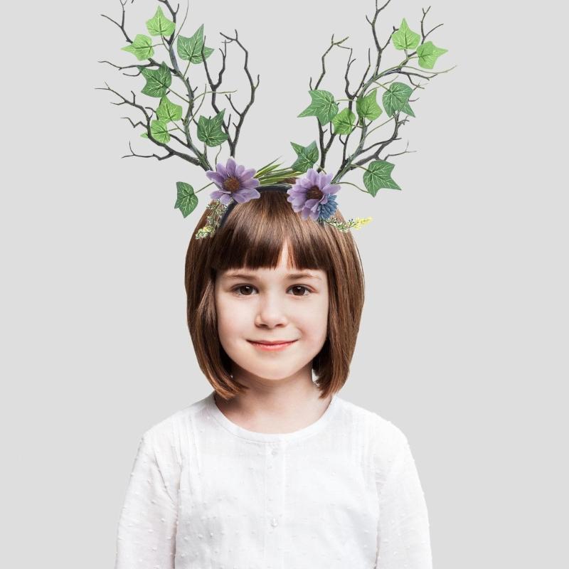 Blumen-Geweih-Haarreifen für Damen und Kinder, Rentier-Geweih-Haarreifen für Renaissance-Accessoires