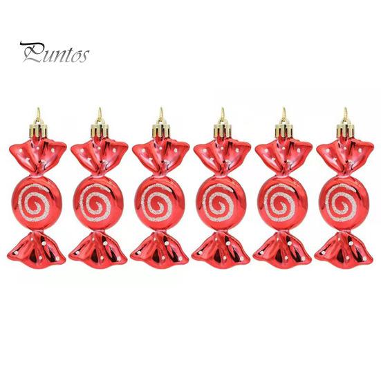6Pcs Christmas Candy Pendants Hanging Decorations Lanyard Design Bright Color Xmas Tree Candy Ornaments